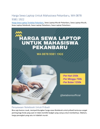 Harga Sewa Laptop Untuk Mahasiswa Pekanbaru, WA 0878 9381 1922