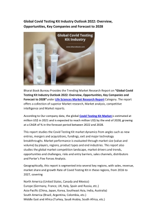 Global Covid Testing Kit Market Research Report 2022-2028