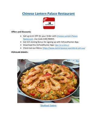 5% Off- Lantern Palace Chinese Wamberal Restaurant Menu NSW