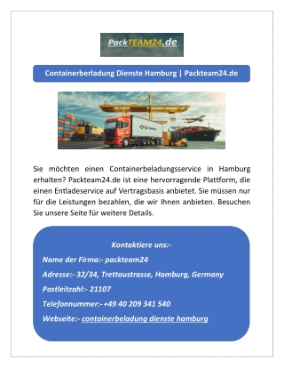 Containerberladung Dienste Hamburg | Packteam24.de