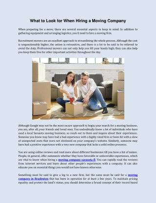 What to Look for When Hiring a Moving Company