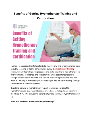 Benefits of Getting Hypnotherapy Training and Certification