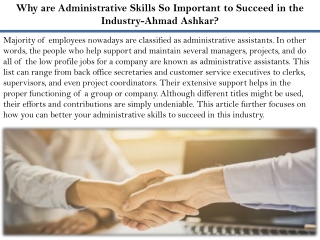 Why are Administrative Skills So Important to Succeed in the Industry-Ahmad Ashk