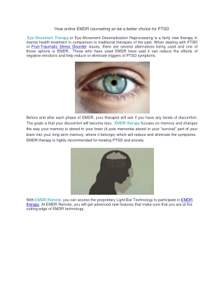 How online EMDR counseling an be a better choice for PTSD?