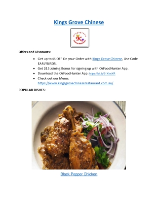5% Off - Kings Grove Chinese Restaurant Menu, NSW