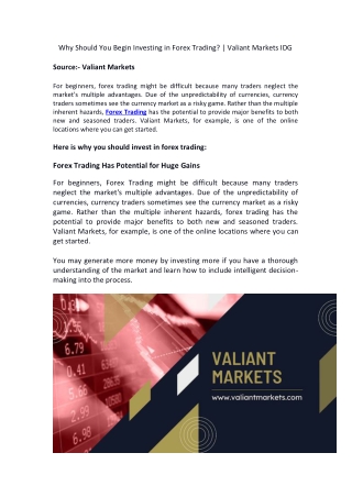 Valiant Markets  | Why Should You Begin Investing in Forex Trading