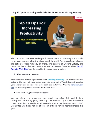 Top 10 Tips for Increasing Productivity and Morale when Working Remotely