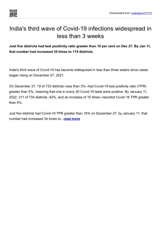 India's third wave of Covid-19 infections widespread in less than 3 weeks