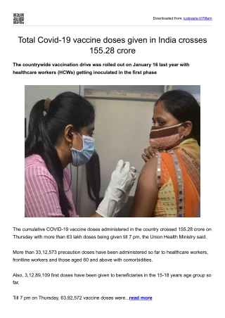 Total Covid-19 vaccine doses given in India crosses 155.28 crore