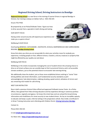 Regional Driving School, Driving Instructors in Bendigo
