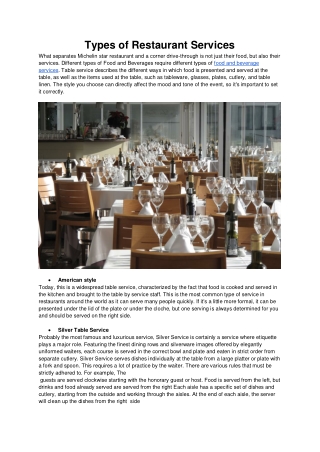 Types of Restaurant Services