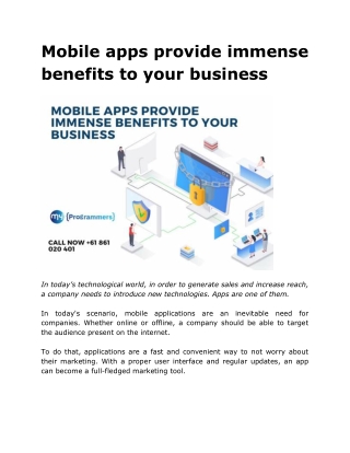 Mobile apps provide immense benefits to your business