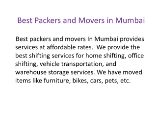 Reliable packers and movers in Mumbai
