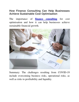 How Finance Consulting Can Help Businesses Achieve Sustainable Cost Optimisation