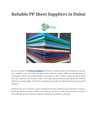 Reliable PP Sheet Suppliers in Dubai
