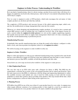 Engineer to Order Process- Understanding its Workflow