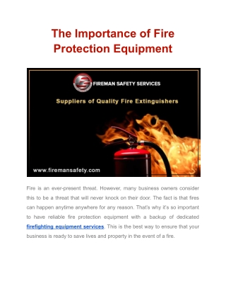 The Importance of Fire Protection Equipment