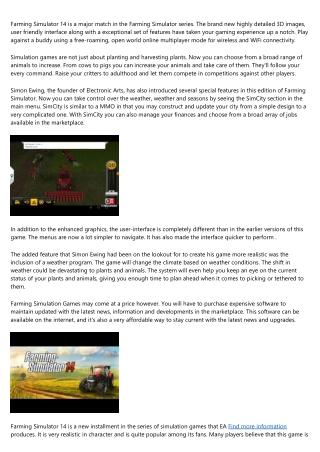 Farming Simulator 14 is a Brand New Game For Farmers