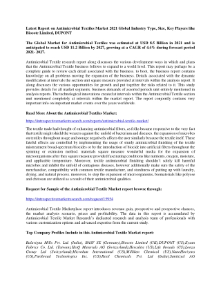 Latest Report on Antimicrobial Textiles Market 2021