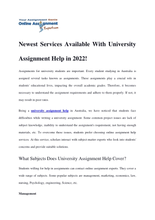 Newest Services Available With University Assignment Help in 2022