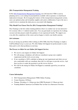 JDA Transportation Management Training