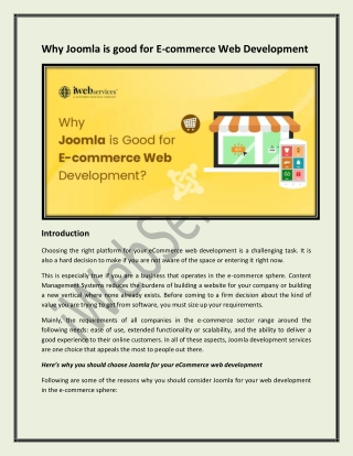 Why Joomla is good for E-commerce Web Development - iWebServices