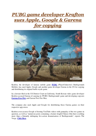 PUBG game developer Krafton sues Apple, Google & Garena for copying