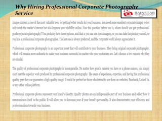 Why Hiring Professional Corporate Photography Service