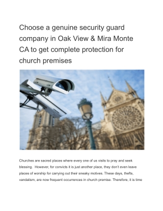 Choose a genuine security guard company in Oak View & Mira Monte CA to get complete protection for church premises