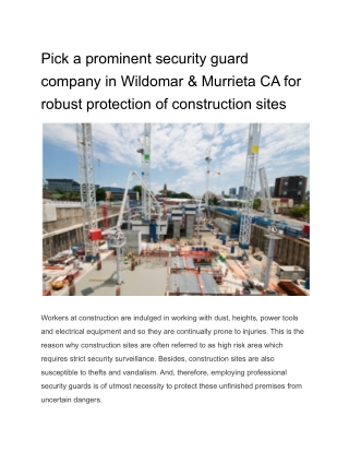 Pick a prominent security guard company in Wildomar & Murrieta CA for robust protection of construction sites