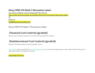 Devry HSM 410 Week 3 Discussions Latest