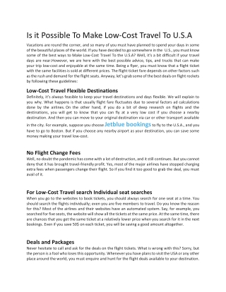 Is it Possible To Make Low-Cost Travel To USA