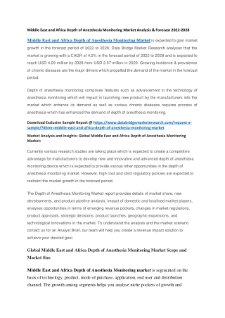 Middle East and Africa Depth of Anesthesia Monitoring Market Analysis & Forecast 2022-2028