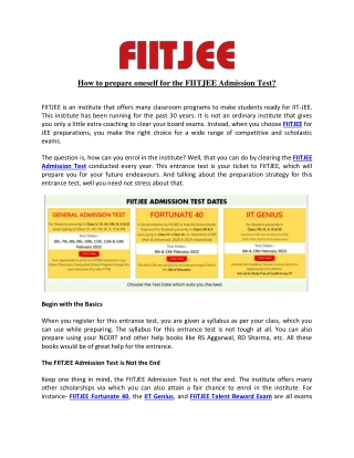 How to prepare oneself for the FIITJEE Admission Test