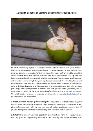 11 Health Benefits of Drinking Coconut Water (Buko Juice)