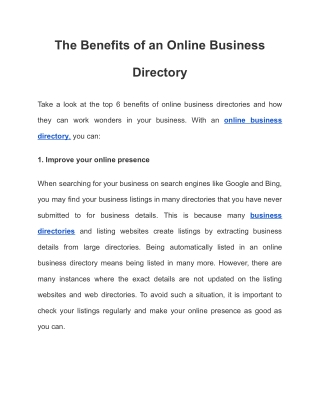 The Benefits of an Online Business Directory