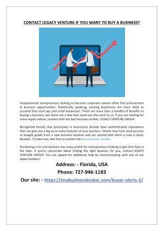 CONTACT LEGACY VENTURE IF YOU WANT TO BUY A BUSINESS