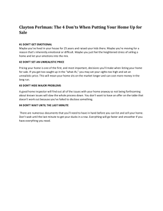 Clayton Perlman 4 Don’ts When Putting Your Home Up for Sale