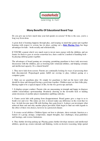 Many Benefits Of Educational Board Toys