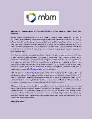 MBM Omega Provides Branded and Promotional Products to Help Businesses Make a Strong First Impression