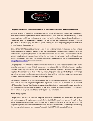 Omega Equine Provides Vitamins and Minerals to Assist Animals Maintain their Everyday Health