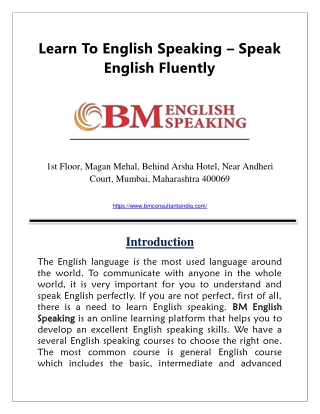 Learn To English Speaking – Speak English Fluently