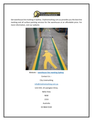 Warehouse Line Marking Sydney | Citylinemarking.com.au