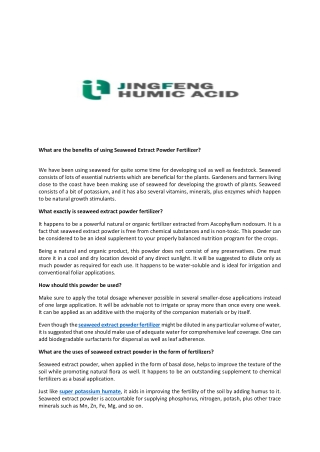What are the benefits of using Seaweed Extract Powder Fertilizer