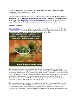 Chlorella Market by Technology , by Product Type, by Source, by Application , Geography - Global Forecast to 2028-conver