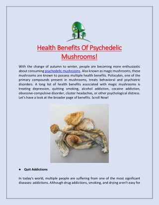 Health Benefits Of Psychedelic Mushrooms!
