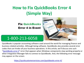 Call 1-800-213-6058 - How to Fix QuickBooks Error 4