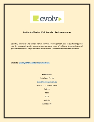 Quality Smsf Auditor Work Australia | Evolvsuper.com.au