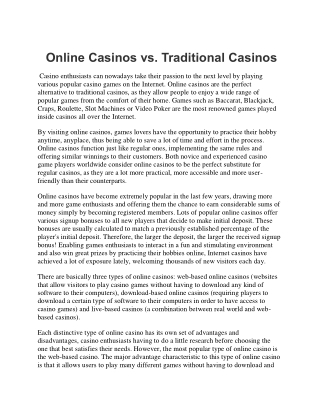 Online Casinos vs. Traditional Casinos