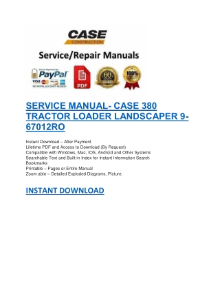 SERVICE MANUAL- CASE 380 TRACTOR LOADER LANDSCAPER 9-67012RO